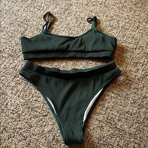 Dark Green Ribbed Bikini Set